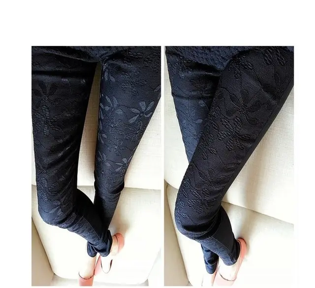 Women Pencil Feet Pants Lace Stitching Black - Shop at LoveMi