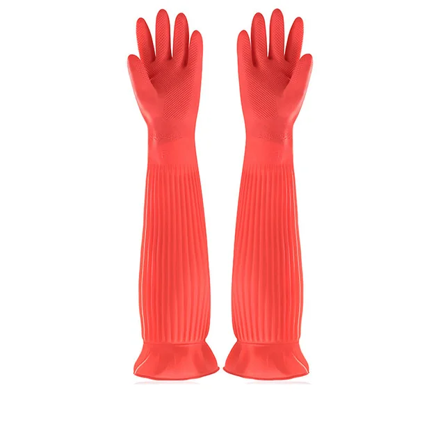 Thick Rubber Plastic Waterproof Wear Resistant Gloves Red 55Cm - Shop at LoveMi