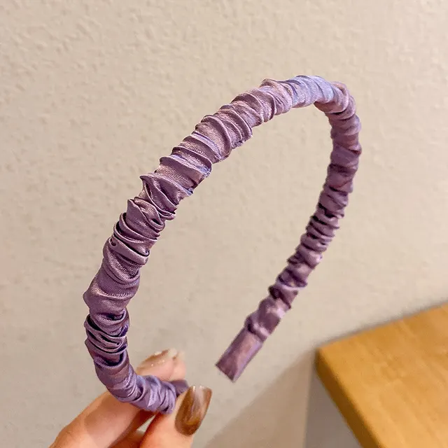 All match Solid Color Satin Pleated Headband Hair Band Female Headdress Purple - Shop at LoveMi