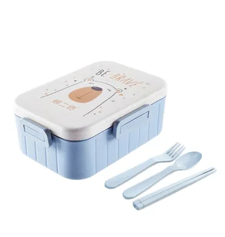 Simple Student With Lid Korean Split Microwave Oven Insulated Lunch Box - Blue