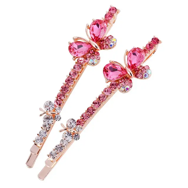 Korean style Bow And Diamond studded Hairpin Rose Red - Shop at LoveMi