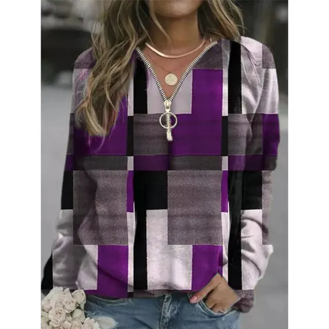 Women's Tops Checkered Sweaters Fleece Jackets Purple - Shop at LoveMi