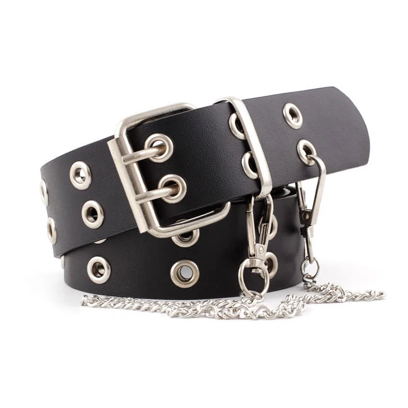 European And American Hot Models Personalised Fashion Chain Belt - Black And Chain