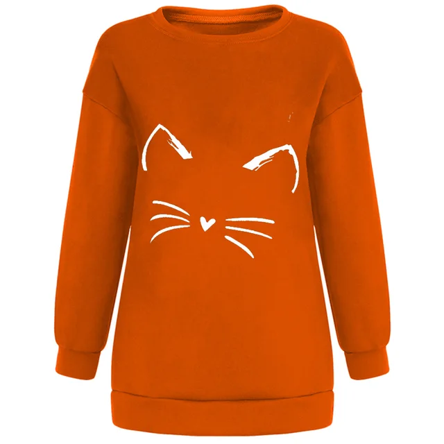 New Falling Shoulder Sweater Cat Women's Long Sleeve Top Orange - Shop at LoveMi