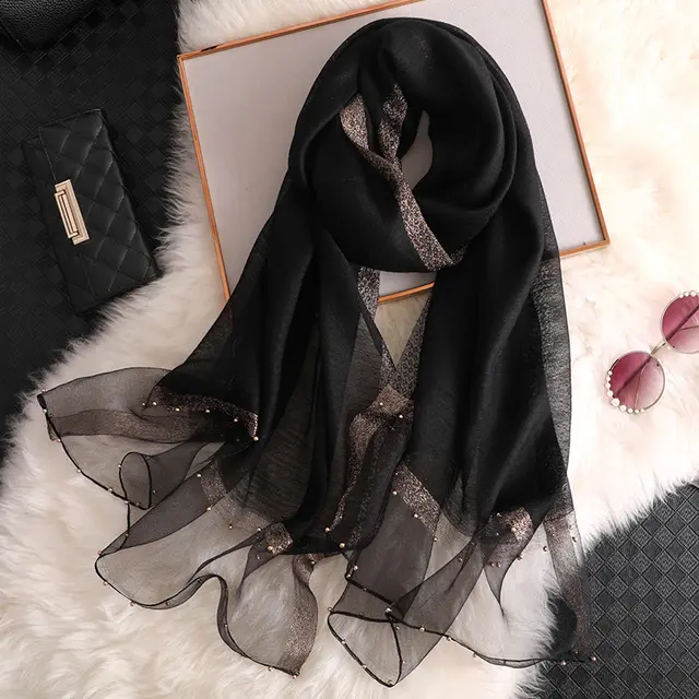 Fashion Big Red Silk Scarf Women's Thin Scarf All match Black - Shop at LoveMi