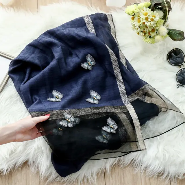 Butterfly Scarf Women Thin Style Stylish Personality Navy - Shop at LoveMi