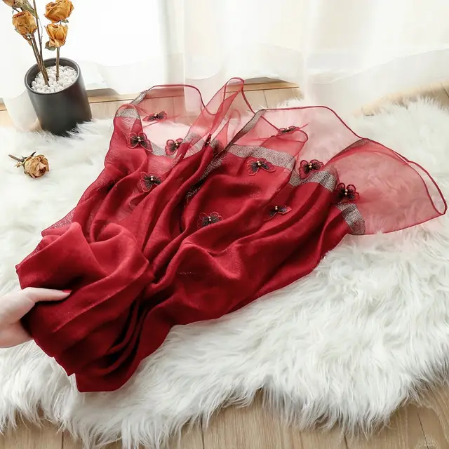 Butterfly Scarf Women Thin Style Stylish Personality Wine Red - Shop at LoveMi