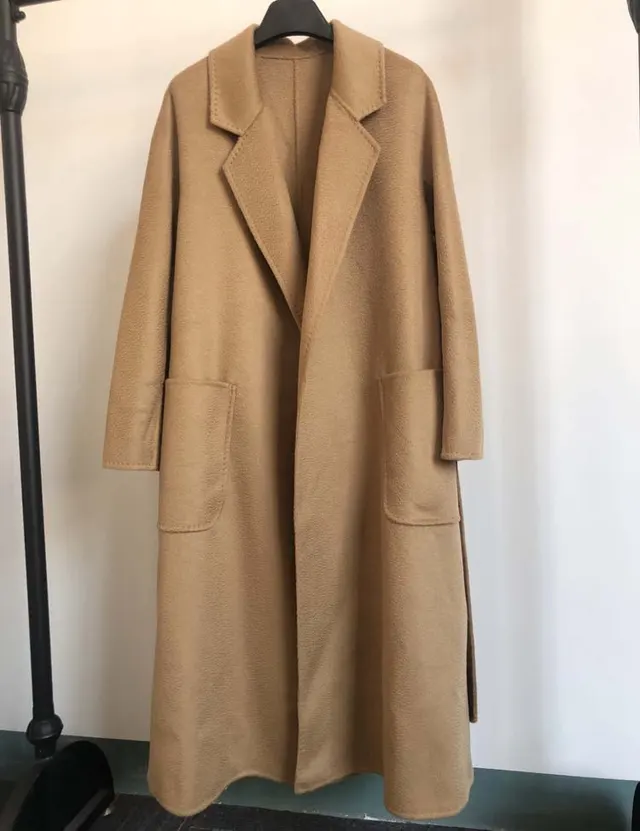 Women's Long Water Ripple Double sided Wool Coat Camel - Shop at LoveMi