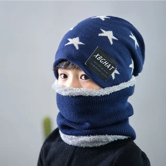 Five Pointed Star Woolen Hat Autumn And Winter Warm Knitted Parent Child Hat Childrens Navy Blue - Shop at LoveMi