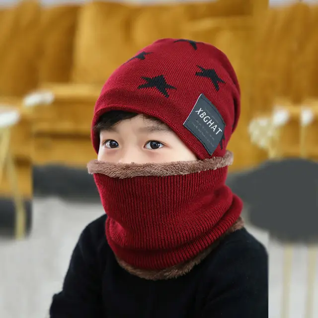 Five Pointed Star Woolen Hat Autumn And Winter Warm Knitted Parent Child Hat Childrens Wine Red - Shop at LoveMi