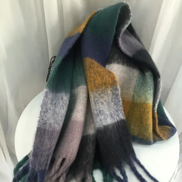 Women's Autumn Colorful Striped Warm Cashmere Plaid Scarf Black Green - Shop at LoveMi