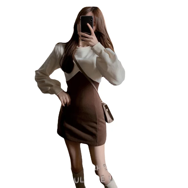 Hip packed Skirt With Waist And Slim Long sleeved Dress White - Shop at LoveMi