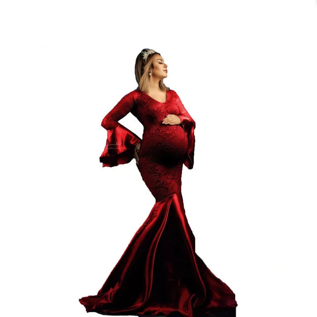 Lace Fight By Pregnant Women Sexy Mopping Floor Dress Wine Red - Shop at LoveMi