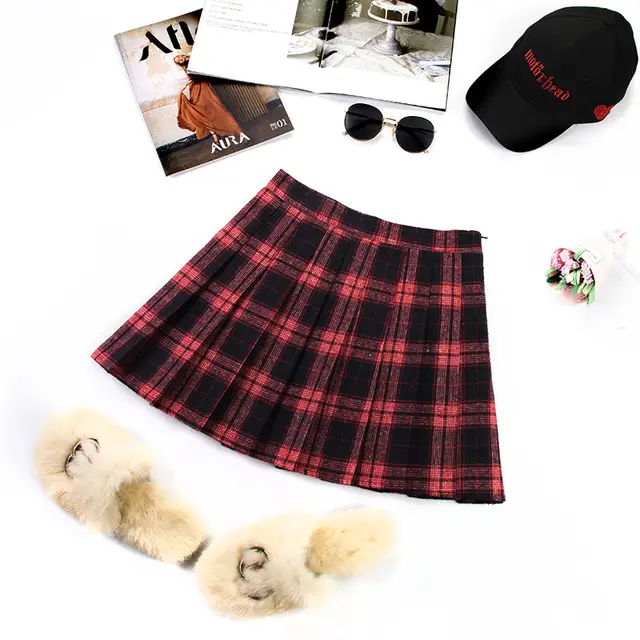 College Style High Waist Small Skirt Plaid Skirt Red - Shop at LoveMi