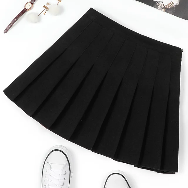 Autumn And Winter Pleated Skirt Solid Color Woolen Winter Skirt Black - Shop at LoveMi