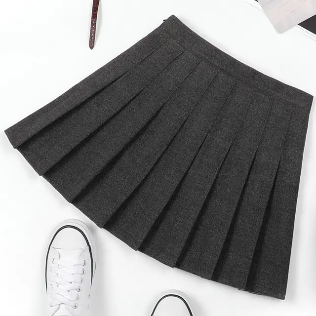 Autumn And Winter Pleated Skirt Solid Color Woolen Winter Skirt Dark Grey - Shop at LoveMi