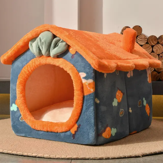 Thickened Pet Nest Semi closed Removable And Washable Coral Fleece Radish Elevated Upgrade - Shop at LoveMi