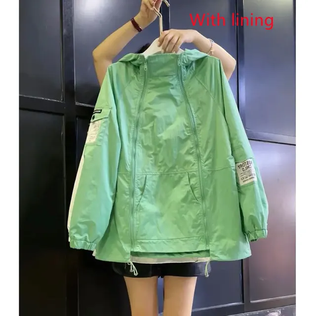 Japanese Style Sun Protection Jacket Women European Style Casual Thin Windbreaker Green Lining - Shop at LoveMi