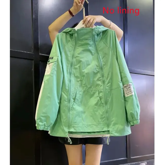 Japanese Style Sun Protection Jacket Women European Style Casual Thin Windbreaker Green Without Lining - Shop at LoveMi