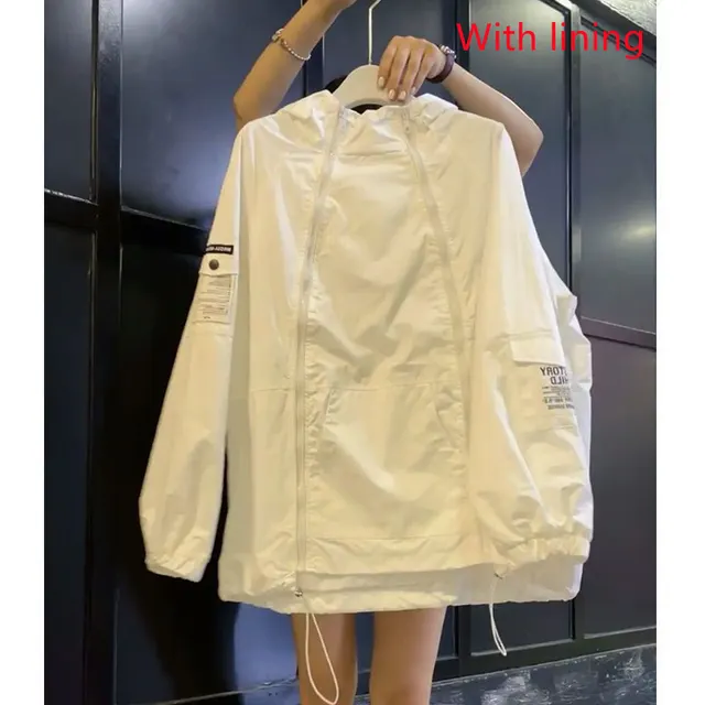 Japanese Style Sun Protection Jacket Women European Style Casual Thin Windbreaker White Lining - Shop at LoveMi
