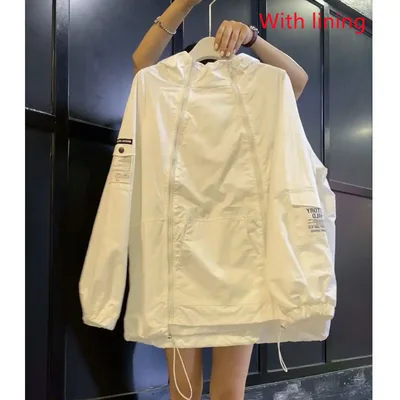 Japanese Style Sun Protection Jacket Women European Style Casual Thin Windbreaker White - Shop at LoveMi