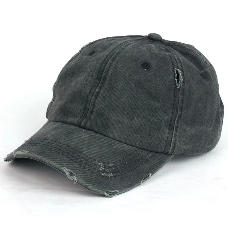 Washed Hole Baseball Cap Women's Simple Duck Tongue Curved Brim Outdoor Black - Shop at LoveMi