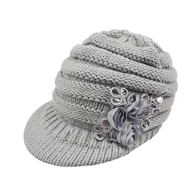 Women's Sequin Applique Ear Protection Wool Hat Grey - Shop at LoveMi