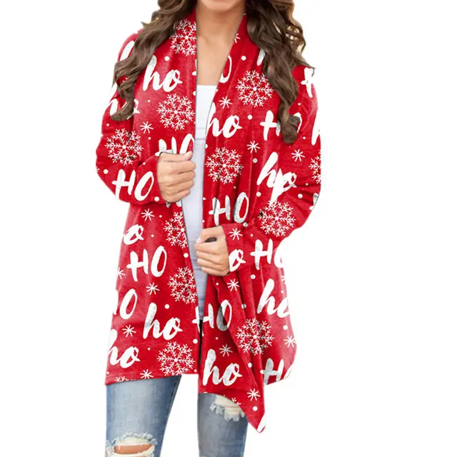 Christmas Printed Casual Long sleeved Cardigan Women Snowflake - Shop at LoveMi