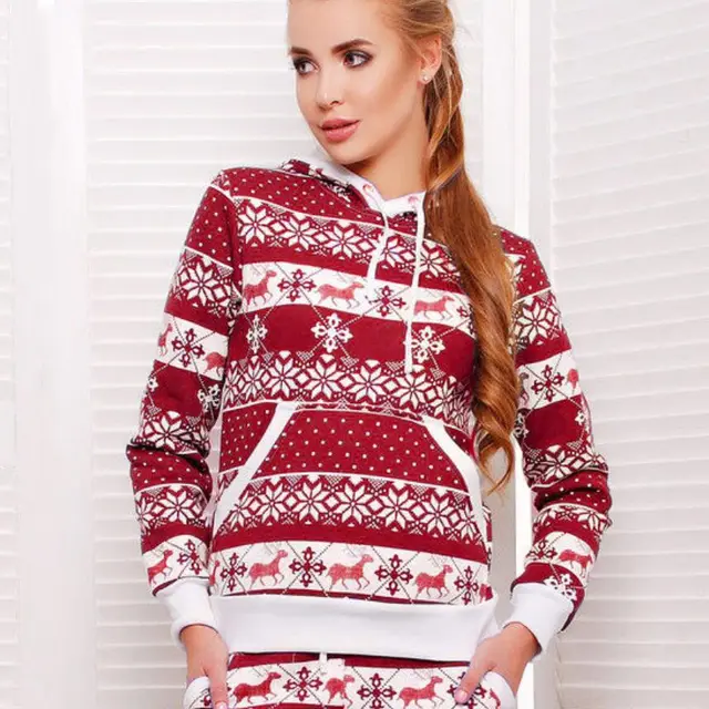 Autumn Winter Christmas Hooded Long Sleeve Sweater Women Red - Shop at LoveMi