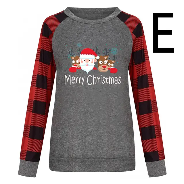 Round Neck Long sleeved Color Matching Plaid Christmas Print Sweater Women - Shop at LoveMi