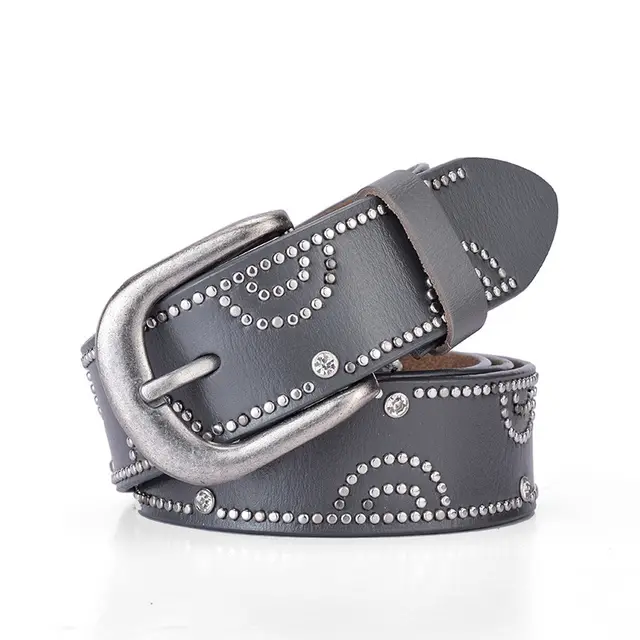 Girly Pants Belt With Rhinestone Inlaid Alloy Pin Buckle Grey - Shop at LoveMi