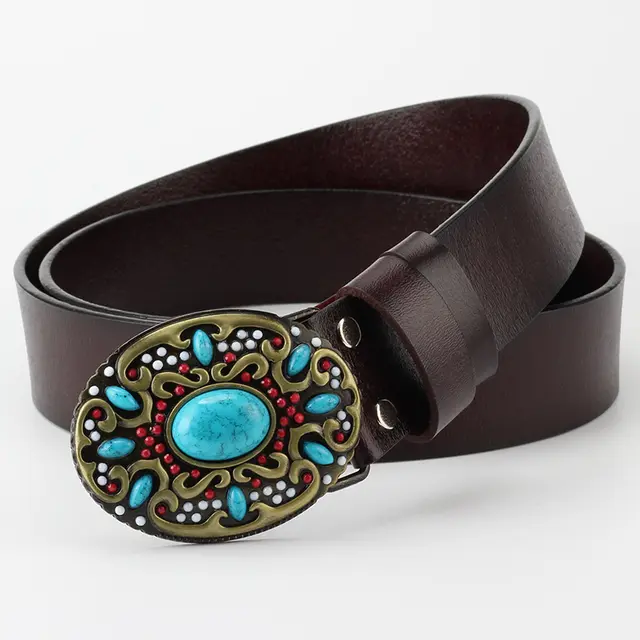 Fashion Bead Leather Women Belt Decoration Brown - Shop at LoveMi