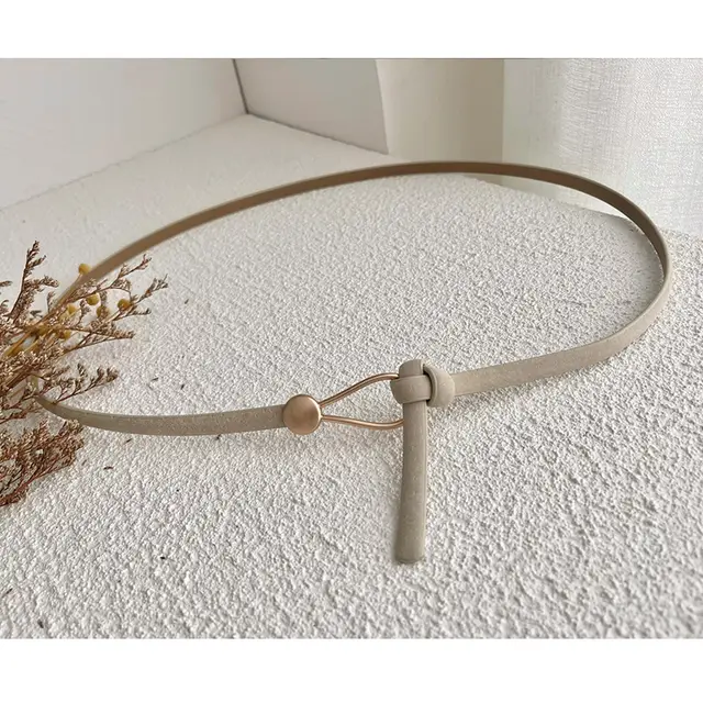 Pigskin Thin Belt Non porous Suit Dress Decoration Apricot Pigskin Water Drop Buc - Shop at LoveMi