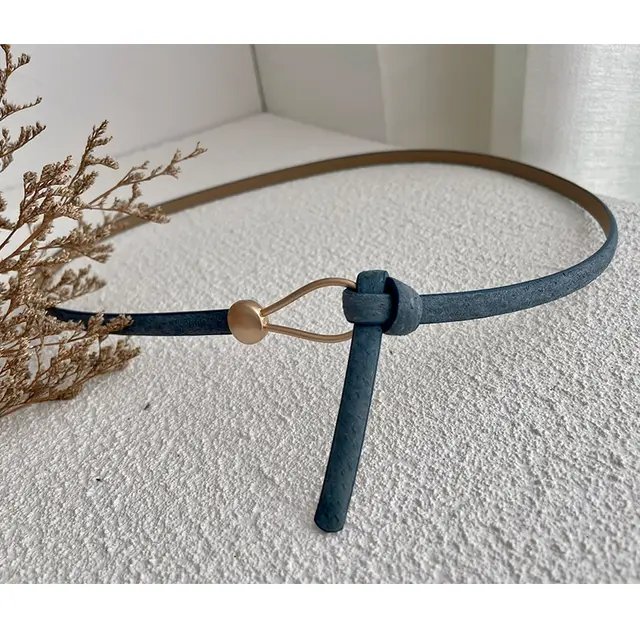 Pigskin Thin Belt Non porous Suit Dress Decoration Dark Blue Pigskin Water Drop B - Shop at LoveMi