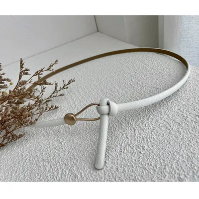 Pigskin Thin Belt Non porous Suit Dress Decoration White Pu Leather Drop Buckle - Shop at LoveMi