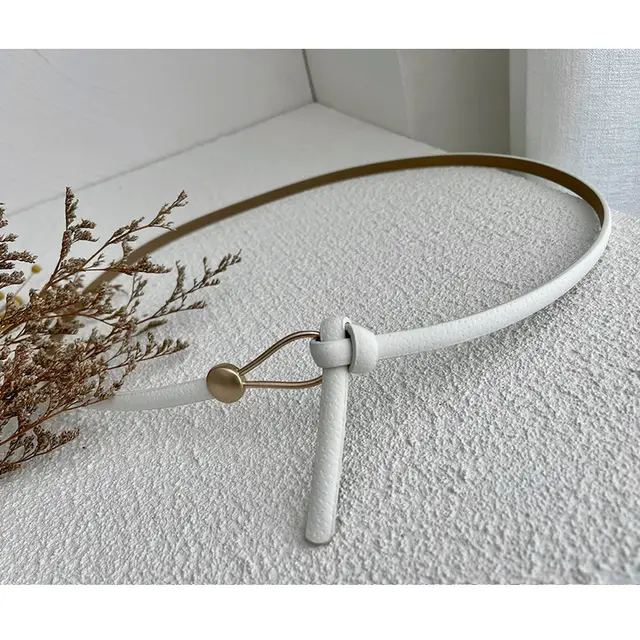 Pigskin Thin Belt Non porous Suit Dress Decoration White Pu Leather Drop Buckle - Shop at LoveMi