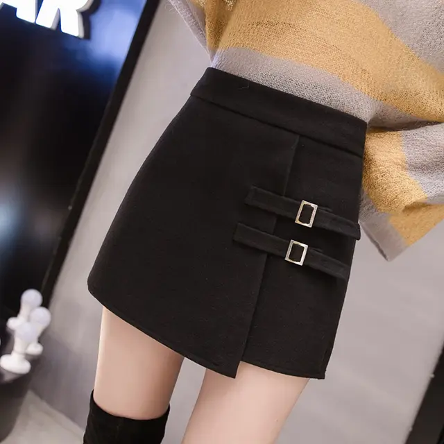 High Waist A line Woolen Skirt Black - Shop at LoveMi