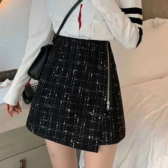 Irregular High Waist A line Woolen Skirt Black - Shop at LoveMi
