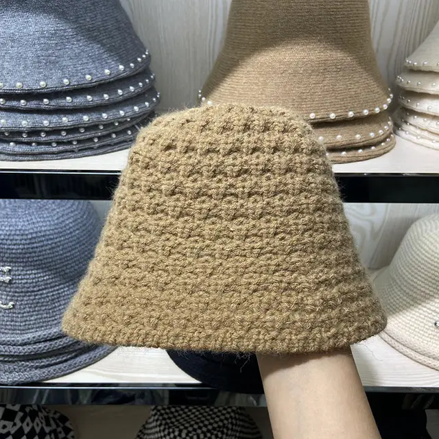 Korean Style Simple Knitted Fisherman Hat Women Regular Brown - Shop at LoveMi