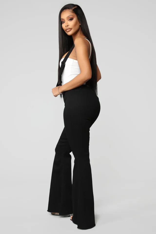 Ladies Denim Fashion Strap Trousers Black - Shop at LoveMi