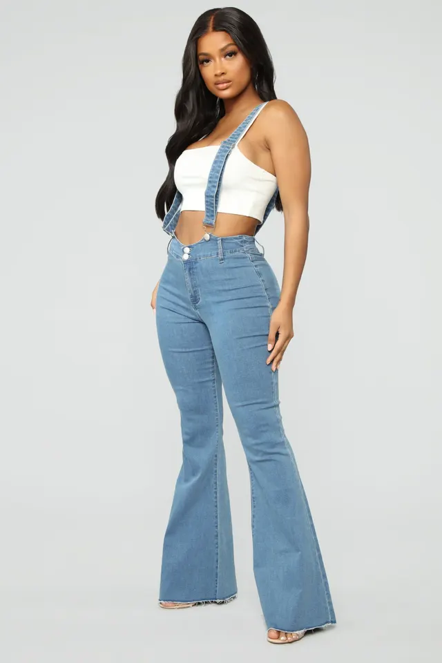Ladies Denim Fashion Strap Trousers Light Blue - Shop at LoveMi