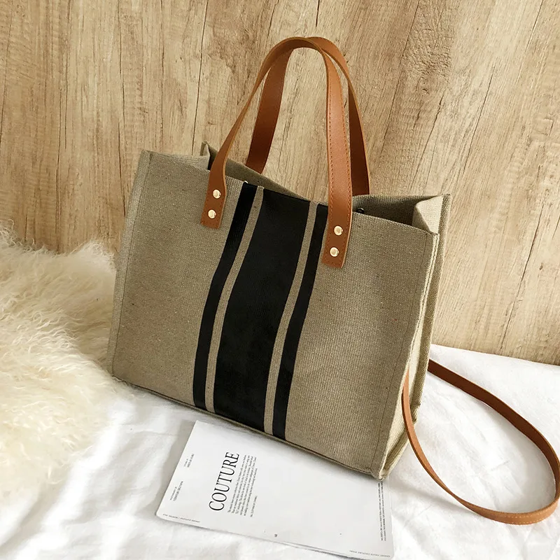 Portable Briefcase OL Professional Business Commuting Stripes Handbag Khaki - Shop at LoveMi