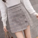 Plaid Skirt Women Irregular Woolen Short Skirt - Brown