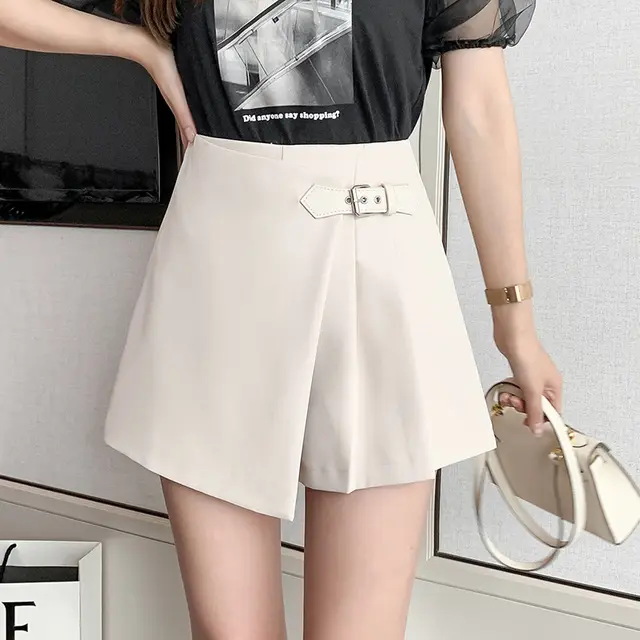 Fashion High waist Wide leg Pants Irregular A line Skirt Pants Slimming Shorts Women Apricot - Shop at LoveMi