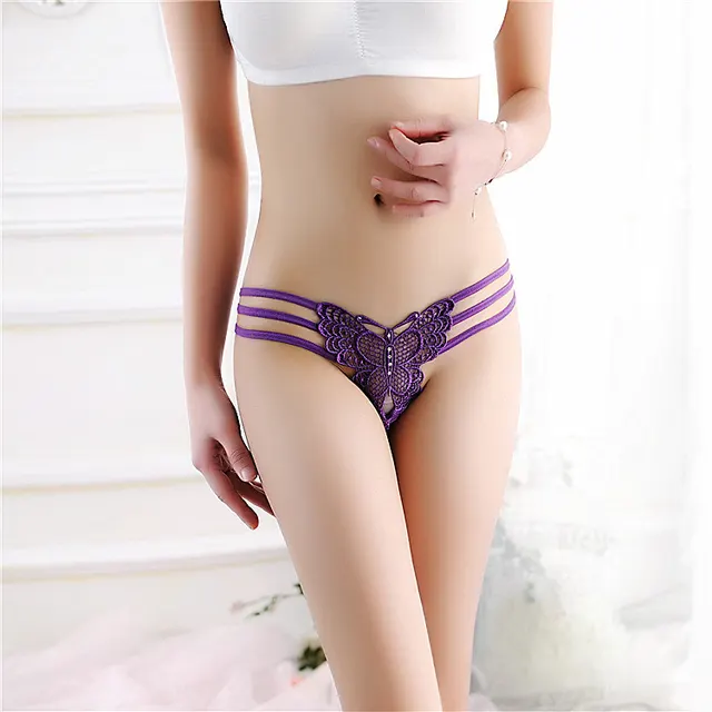 Fashion Hollow Temptation Thin Lace Thong Purple - Shop at LoveMi
