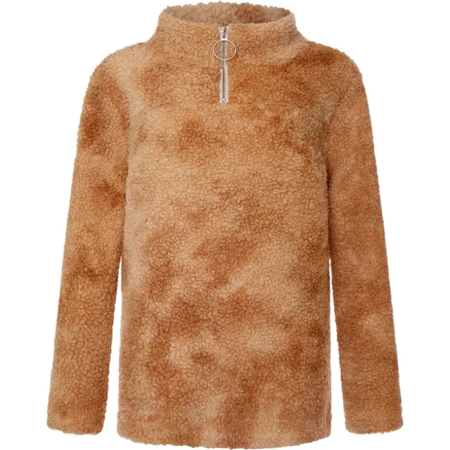 Plush Zipper Long sleeved Tie dye Sweater Sweater Coat Khaki - Shop at LoveMi