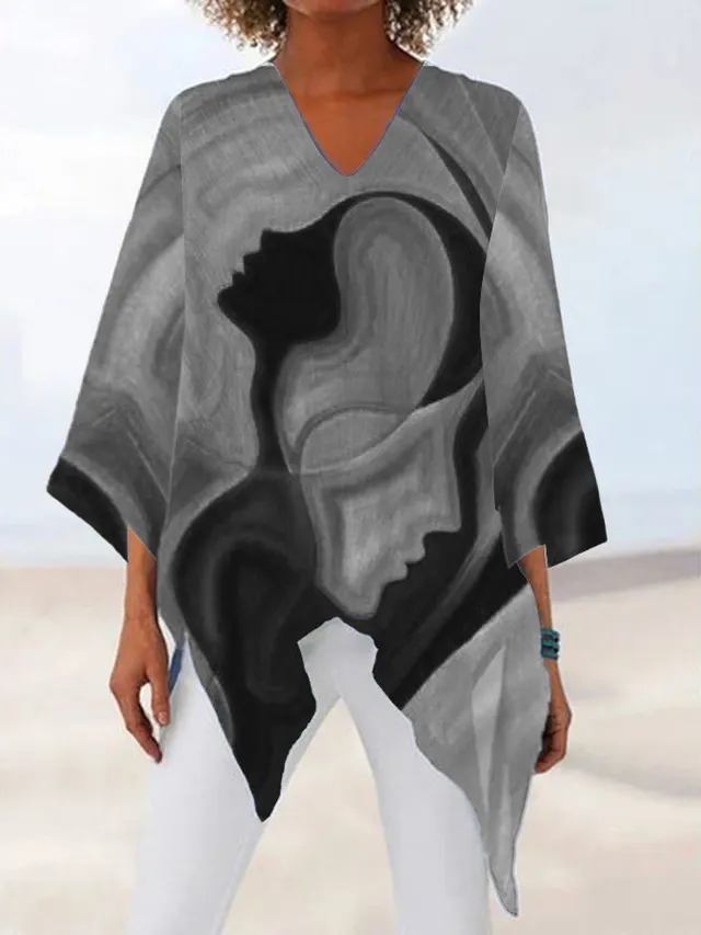 Abstract Printed Casual Women's T shirt Grey - Shop at LoveMi