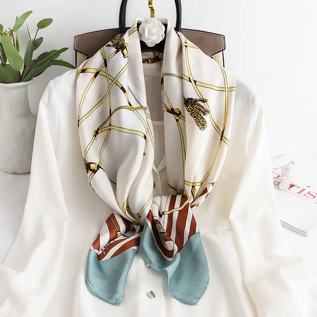 Women's Spring And Autumn Imitation Silk Chain Square Scarf Fashion Green - Shop at LoveMi