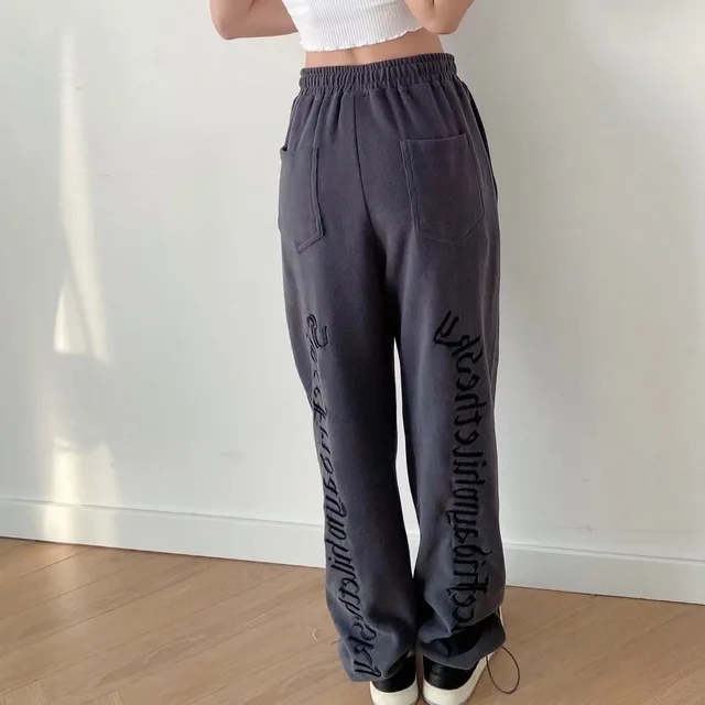 European And American Style Spring And Autumn New Letter Embroidery Sports Pants Women Black - Shop at LoveMi