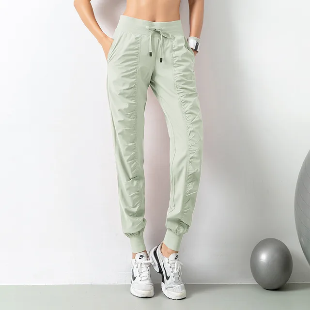 Ladies Quick drying Loose Drawstring Sports High Waist Casual Pants Green - Shop at LoveMi